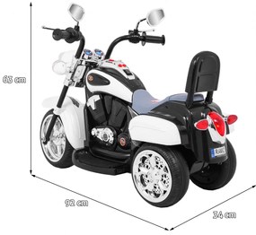 Mota elétrica para crianças 6V, NightBike Chopper 1,5 a 4,5 anos Branca