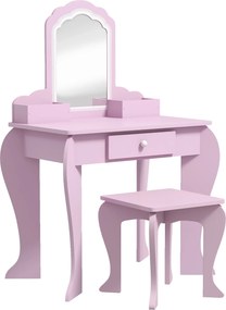 ZONEKIZ Toucador Infantil para Meninas e Meninos Toucador de Maquilhagem com Banco Espelho Gaveta e Caixas de Arrumação Rosa | Aosom Portugal
