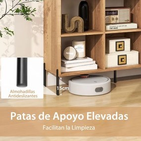 Estante de madeira de 2 níveis com 6 cubos e pernas metálicas ajustáveis em 5 posições 120 x 35 x 79,5 cm Natural