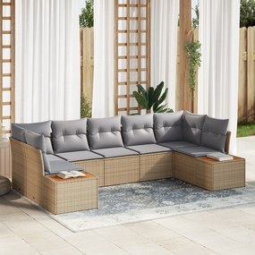 Conjunto de Sofá de Jardim vidaXL 7 Peças com Almofadas Bege Vime Sintético Acácia