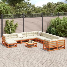 12pcs conj. sofás jardim c/almofadões pinho maciço castanho mel