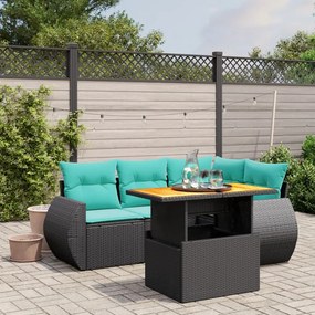 vidaXL 5 pcs conjunto de sofás p/ jardim c/ almofadões vime PE preto