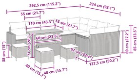 Conjunto de Sofá de Jardim vidaXL com 13 Peças e Almofadas Bege Polira