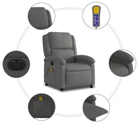 Poltrona de massagens reclinável elétrica couro genuíno cinza
