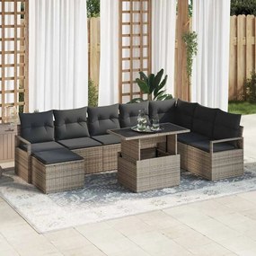 Conjunto de Sofá de Jardim vidaXL com Almofadas Cinzento Rattan Poliéster