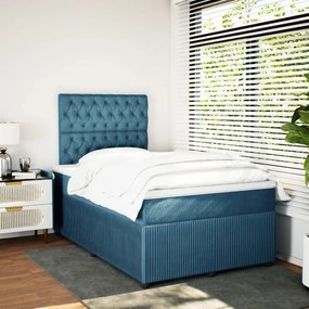 Cama boxspring com colchão 120x200 cm veludo azul