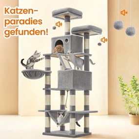 Arranhador para gatos 55 x 45 x 168 cm com 2 cavernas cinza claro