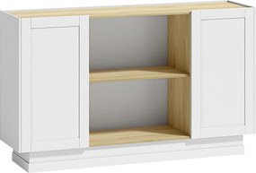 Aparador Moderno com 2 Prateleiras Abertas e 2 Portas de Fecho Suave para Sala de Jantar e Sala de Estar 133x35x79,7 cm Natural e Branco