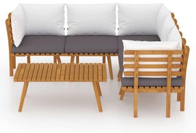 6 pcs conjunto lounge de jardim c/ almofadões acácia maciça