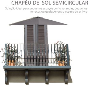 Meio Chapéu de sol 230x130x245 cm Chapéu de sol para Parede Jardim com Manivela e Vara Metálica Ø38 mm Terraço Varanda Cinzento