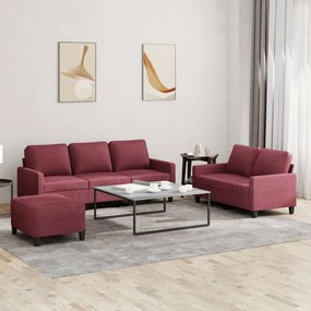 vidaXL 3 pcs conjunto de sofás com almofadões tecido vermelho tinto