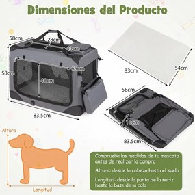 Transportadora dobrável tamanho L 83,5 x 58 x 58 cm para animais de estimação, com janelas de rede, 3 portas, cama felpuda e bolsos removíveis, para u