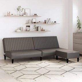 vidaXL Sofá-cama 2 lugares c/ apoio de pés couro artificial cinzento