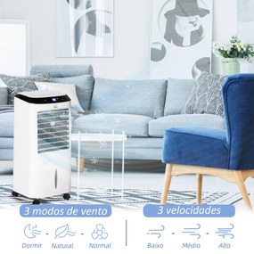 Climatizador Refrigerador de Ar Portátil 10L Humidificador Ventoinha 60W Ecrã LED Controlo Remoto Temporizador 3 Velocidades 3 Modos 38,2x31,6x76 cm B