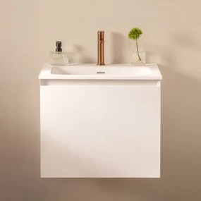 Conjunto De Móvel De Casa De Banho Suspenso Em Madeira Com Lavatório Integrado Macrae Branco & Sem Espelho & Ouro-rosa Escovado - Sklum