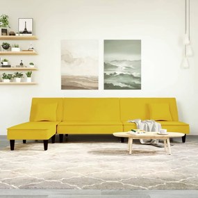 Sofá-cama em forma de L 255x140x70 cm veludo amarelo