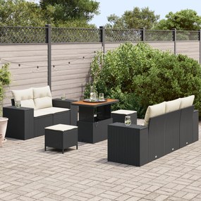 Conjunto de Sofá para Jardim de 8 Peças com Almofadas Preto Polirattan