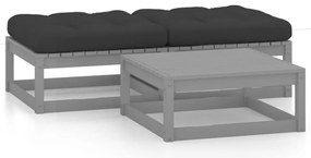 vidaXL 3 pcs conjunto lounge de jardim c/ almofadões pinho maciço