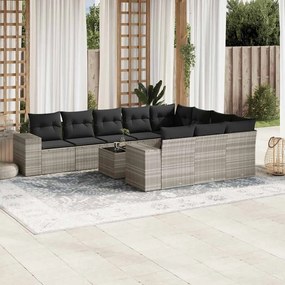 11 pcs conjunto sofás de jardim c/ almofadões vime PE cinzento