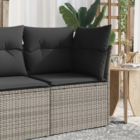 vidaXL Sofá de canto para jardim com almofadões vime PE cinzento