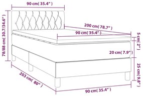 Cama box spring + colchão/LED 90x200cm tecido cinza-acastanhado