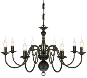 Candelabro de metal preto antigo com 8 lâmpadas E14