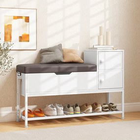 Banco para entrada para sapatos 100 x 30 x 68 cm com caixa rebatível e 2 portas Almofada de assento Branco