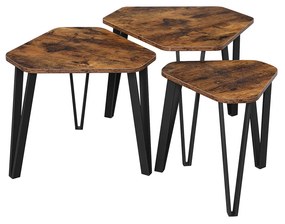 Mesa de centro encaixável VASAGLE, conjunto de 3 mesas laterais para sala de estar, mesas laterais empilháveis, resistente e fácil de montar, estrutura de aço, estilo industrial, marrom rústico e preto LNT14BX