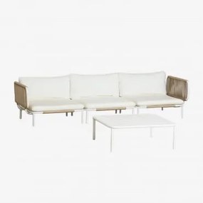 Conjunto De Jardim Com Sofá Modular De 3 Peças Com 2 Módulos De Canto E Mesa De Centro Em Aço Roubly Beige De Amêndoa - Sklum