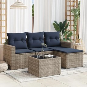 vidaXL 5 pcs conjunto sofás p/ jardim c/ almofadões vime PE cinzento
