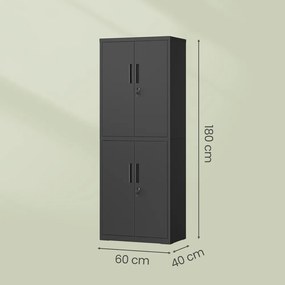 Armário para arquivos escritorio, armário de arrumação, 40 x 60 x 180 cm Preto