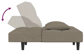 Sofá-cama 2 lugares com duas almofadas veludo cinzento-claro