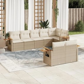 vidaXL 8 pcs conjunto de sofás p/ jardim com almofadões vime PE bege