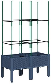 Vaso/floreira de jardim c/ treliça 80x40x142,5 cm PP cinzento azul