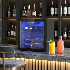 Vinoteca 12 Garrafas, Frigorífico para Vinhos 36 L com Temperatura Ajustável 4-16 ℃ Porta de Vidro Duplo Luz LED, Preto