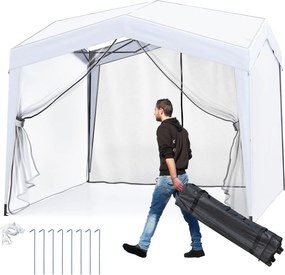 Tenda 3x3 m dobrável jardim, festas, eventos com redes mosquiteiras, bolsa de transporte, 8 estacas e 4 cordas para vento impermeável Branca