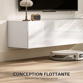 Móvel suspenso para TV até 45, 55 ou 65 polegadas, com 2 armários com portas, 140 x 33 x 29,8 cm, branco