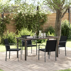 Conjunto de Jantar para o Jardim de 5 Peças com Almofadas em Rattan de Polipropileno Preto
