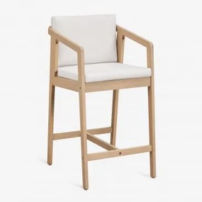 Taburete Alto De Jardim Em Madeira De Acácia Kaela ↑65 Cm & Marrom Acácia Claro & Tecido Gardénia Branco - Sklum