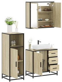 vidaXL 3 pcs conj. móveis casa banho derivados madeira carvalho sonoma