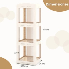 Estante com base giratória giratória 360° com 3 níveis em Plástico dobrável 36,5 x 36 x 108 cm com prateleiras Branca
