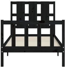 Estrutura de cama com cabeceira 100x200 cm madeira maciça preto