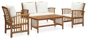4 pcs conj. lounge jardim c/ almofadões madeira acácia maciça