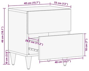 Mesa de cabeceira cinzento claro 40x33x46 cm