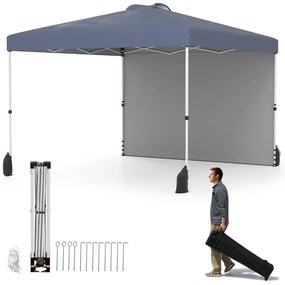 Tenda Pop up portátil para jardim, festas, eventos de 3 x 3 m com parede lateral, 4 x Sacos de areia e com bolsa enrolável cinzenta.