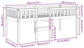Cama de criança sem colchão 75x190 cm pinho maciço castanho-mel