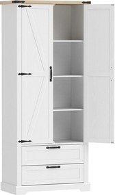 HOMCOM Buffet alto de cozinha, armário de cozinha com 2 portas, 2 gavetas, prateleiras ajustáveis, estilo rústico, 76x40x180cm, branco | Aosom Portugal