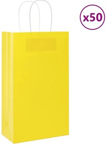 vidaXL Sacos de papel 50 unid com alças amarelo 21x11x36 cm