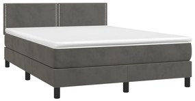 Cama box spring c/ colchão/LED 140x200cm veludo cinzento-escuro