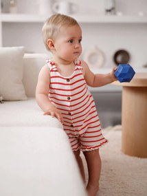 Macacão em jersey com efeito tricot, para bebé riscas vermelho